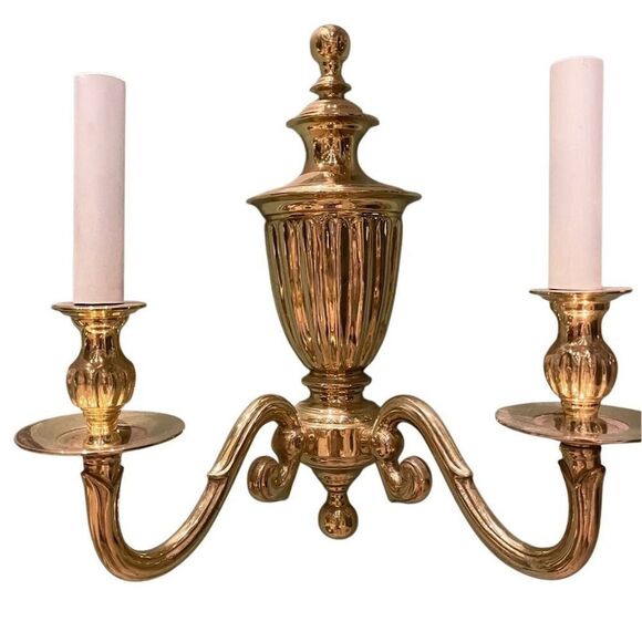Vintage Neoclassical Style Solid Brass Wall Sconse 2 Light Arm Urn Design - Picture 1 of 7